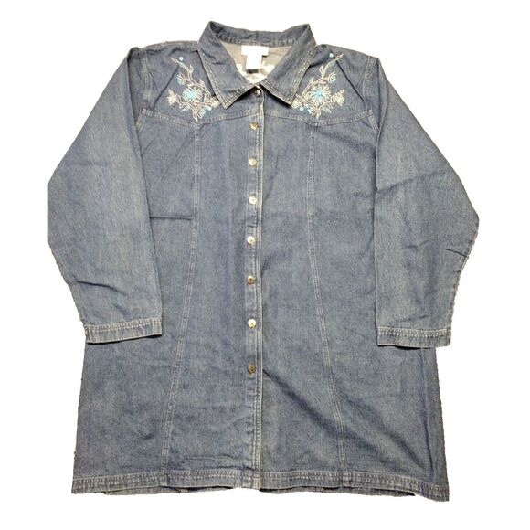 Susan Graver Jackets & Blazers - Vintage Susan Graver Style Denim Utility Jacket Western Style 3X Embroidered